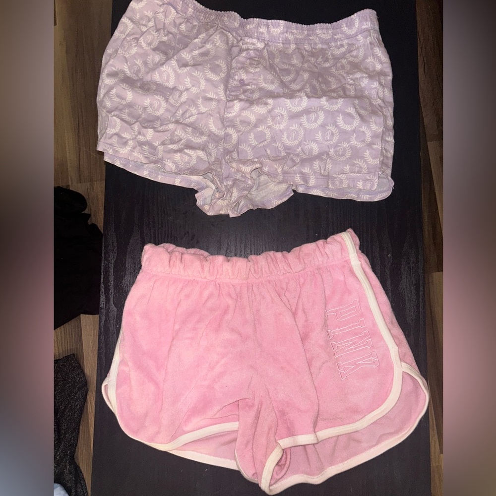 PINK Victoria's Secret Light Pink and Cream Pajama Shorts Set